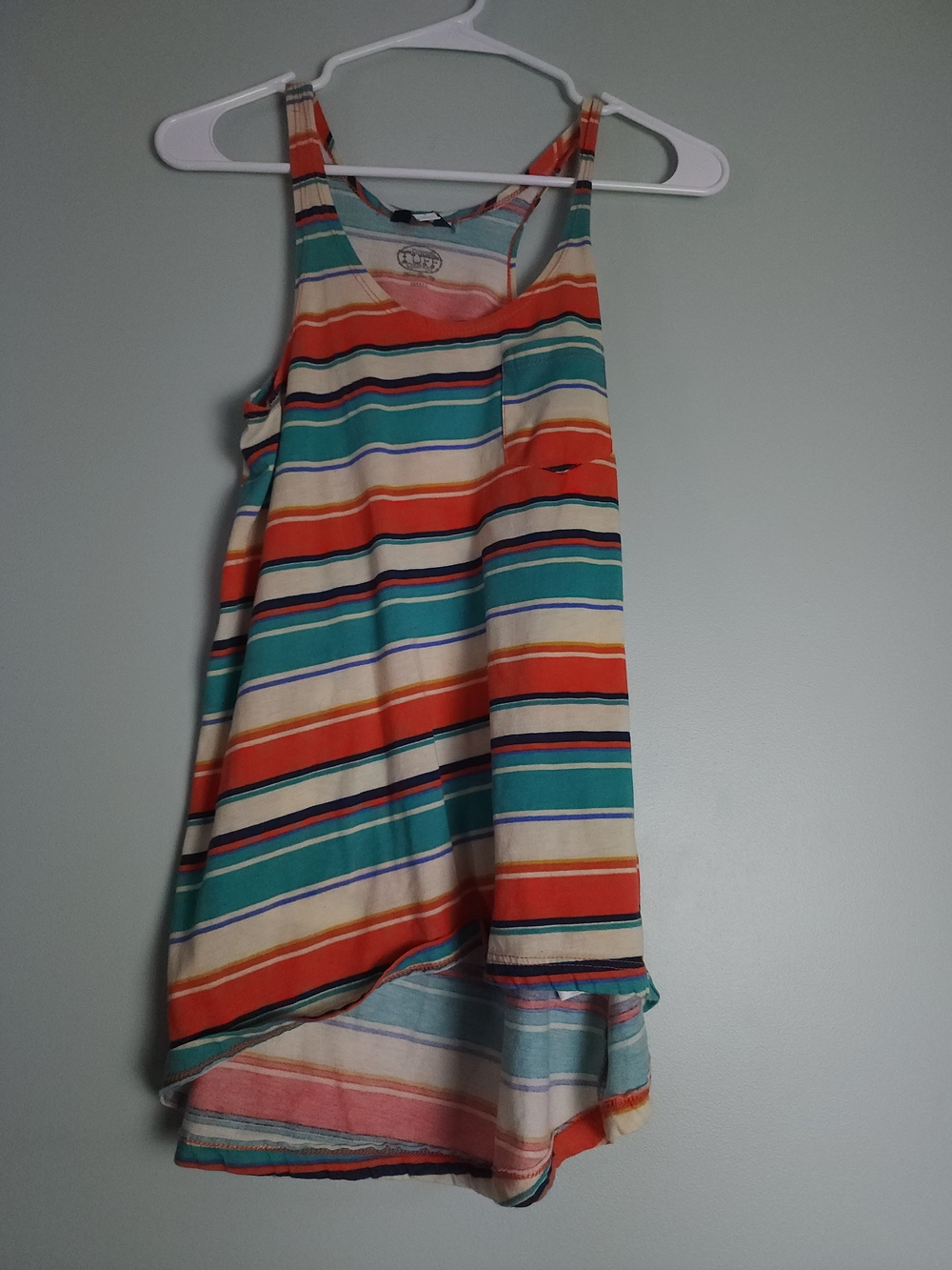 Cowgirl Tuff Teal, Orange, Cream & Navy Striped Tank